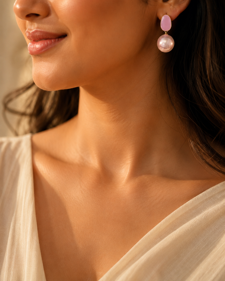 Glintura Rose Lustre Pearl Earrings