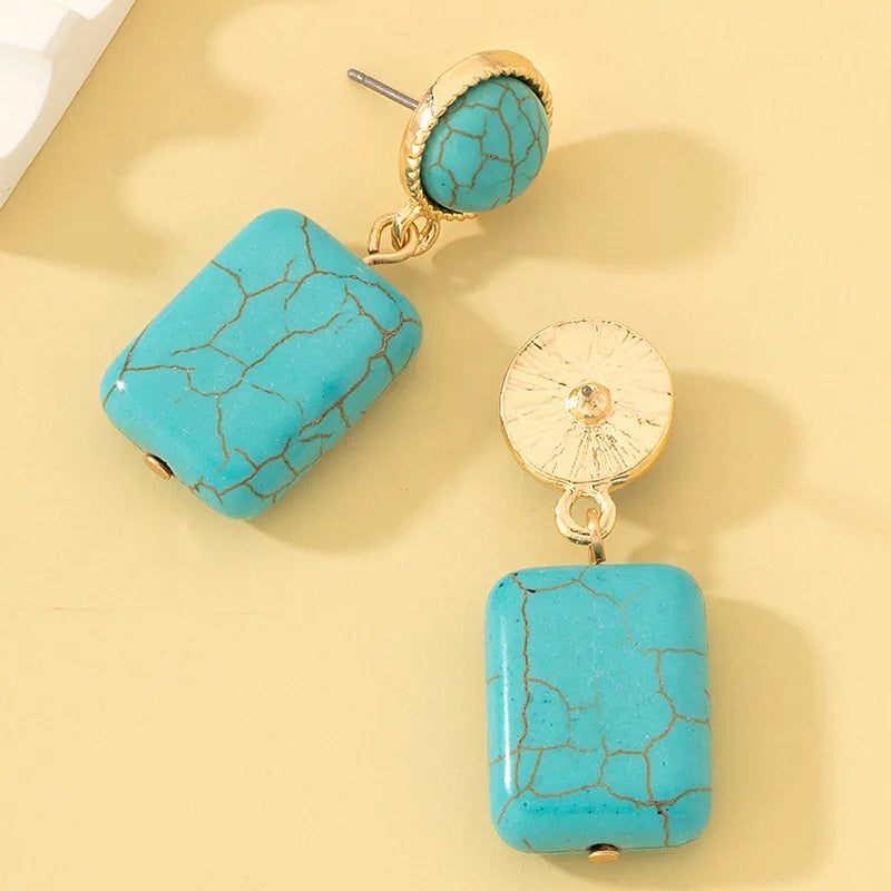 Terra Stud Earrings — Turquoise Enamel Geometric