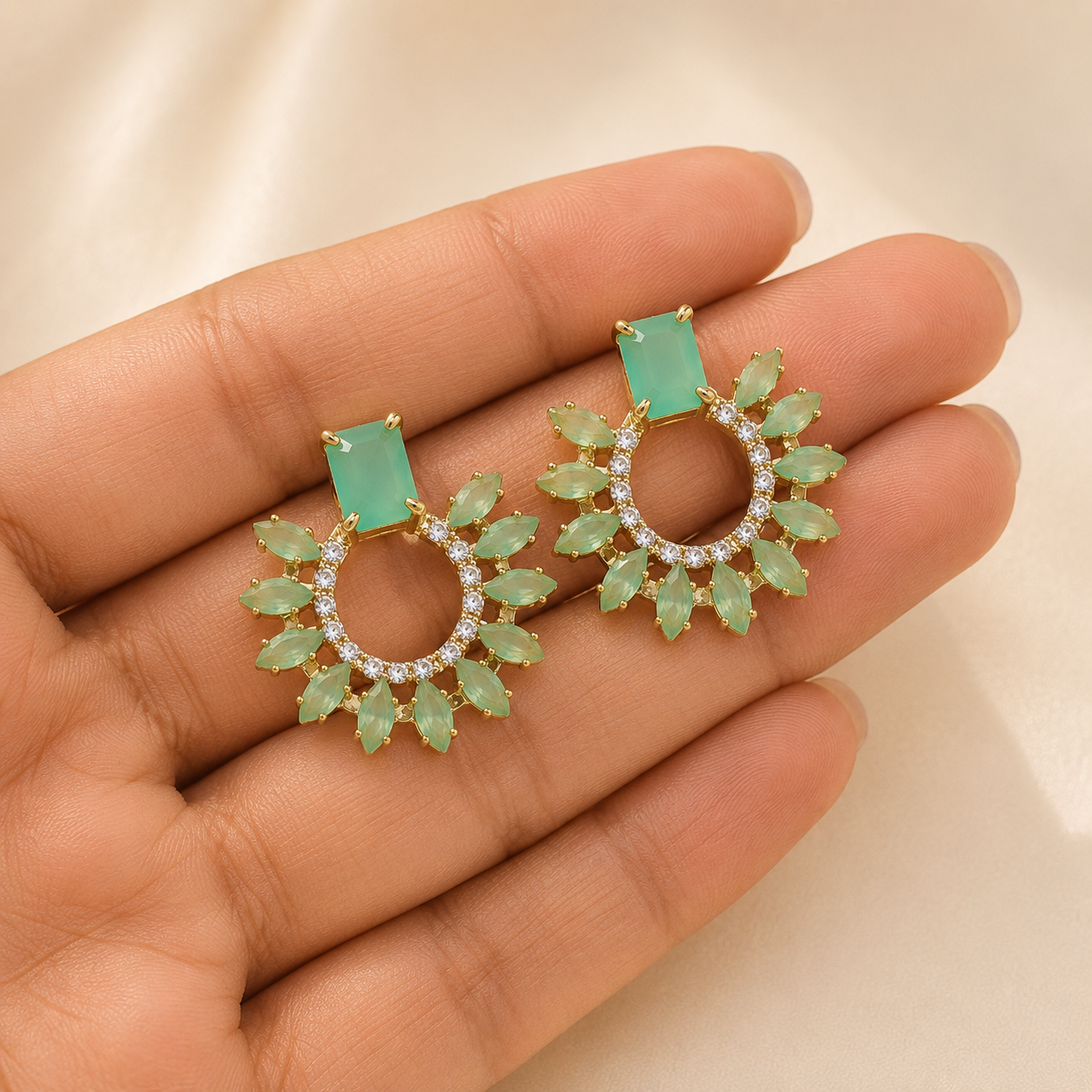 Naina Emerald Fan Studs