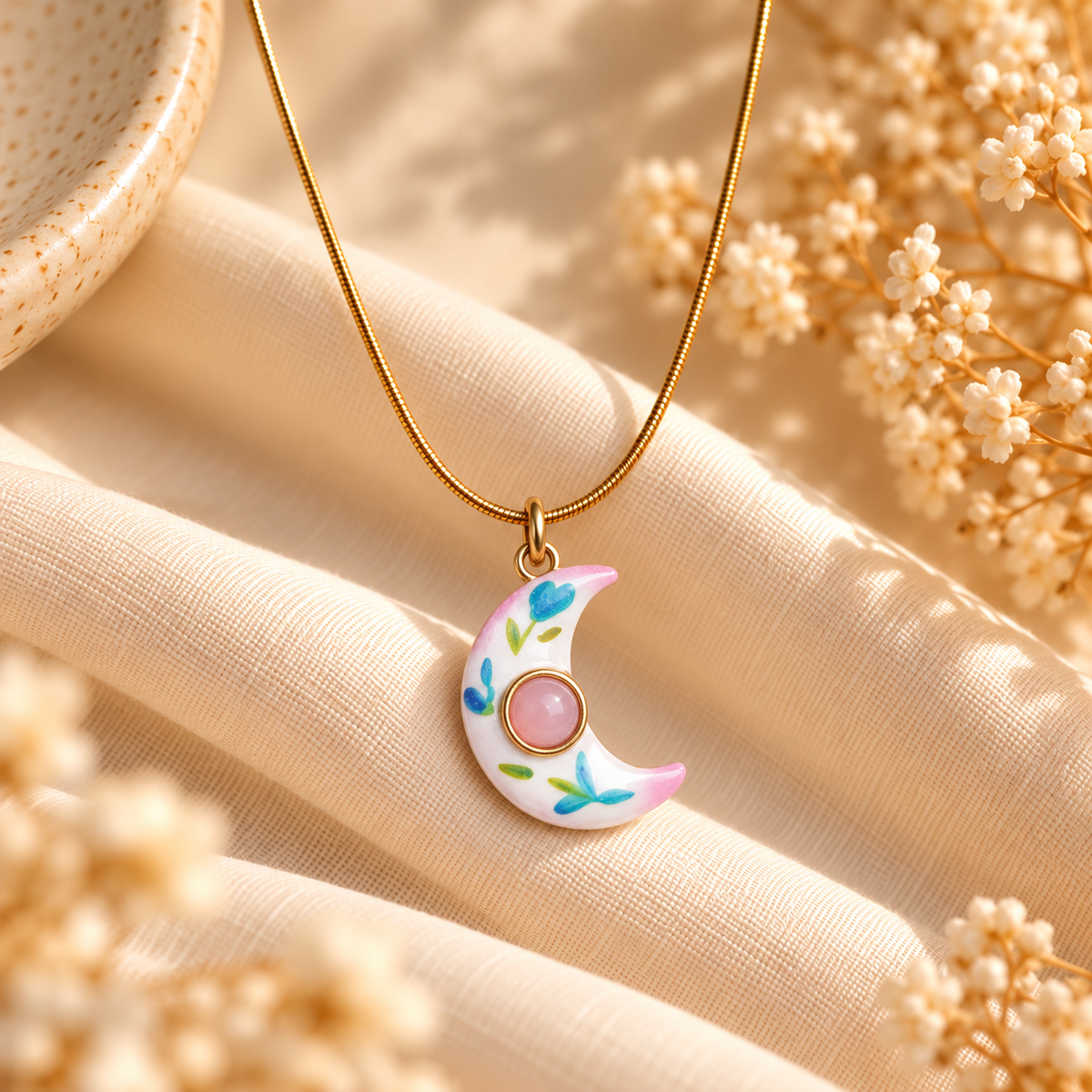 Luna Floral Crescent Pendant