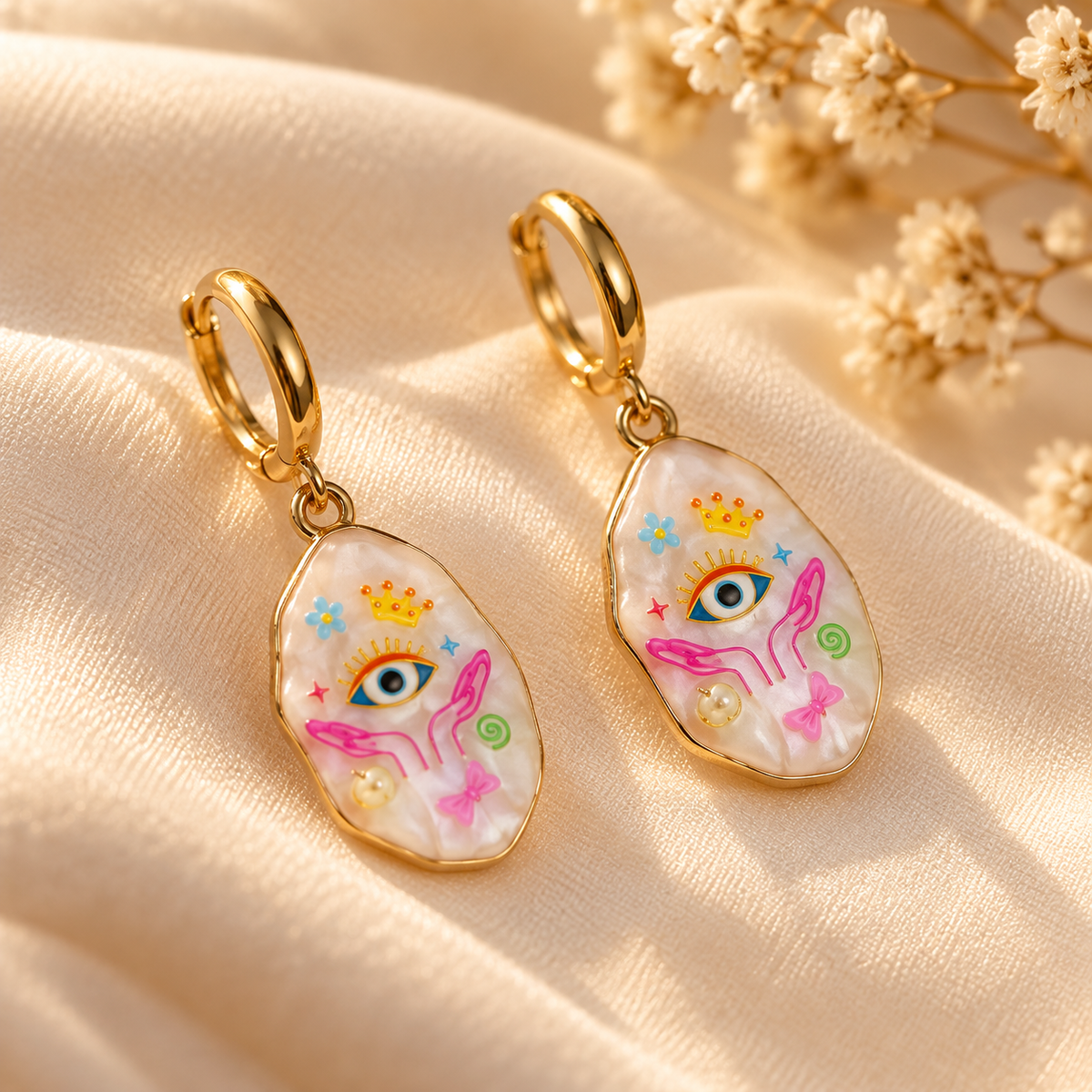 Zella Evil Eye Charm Hoops
