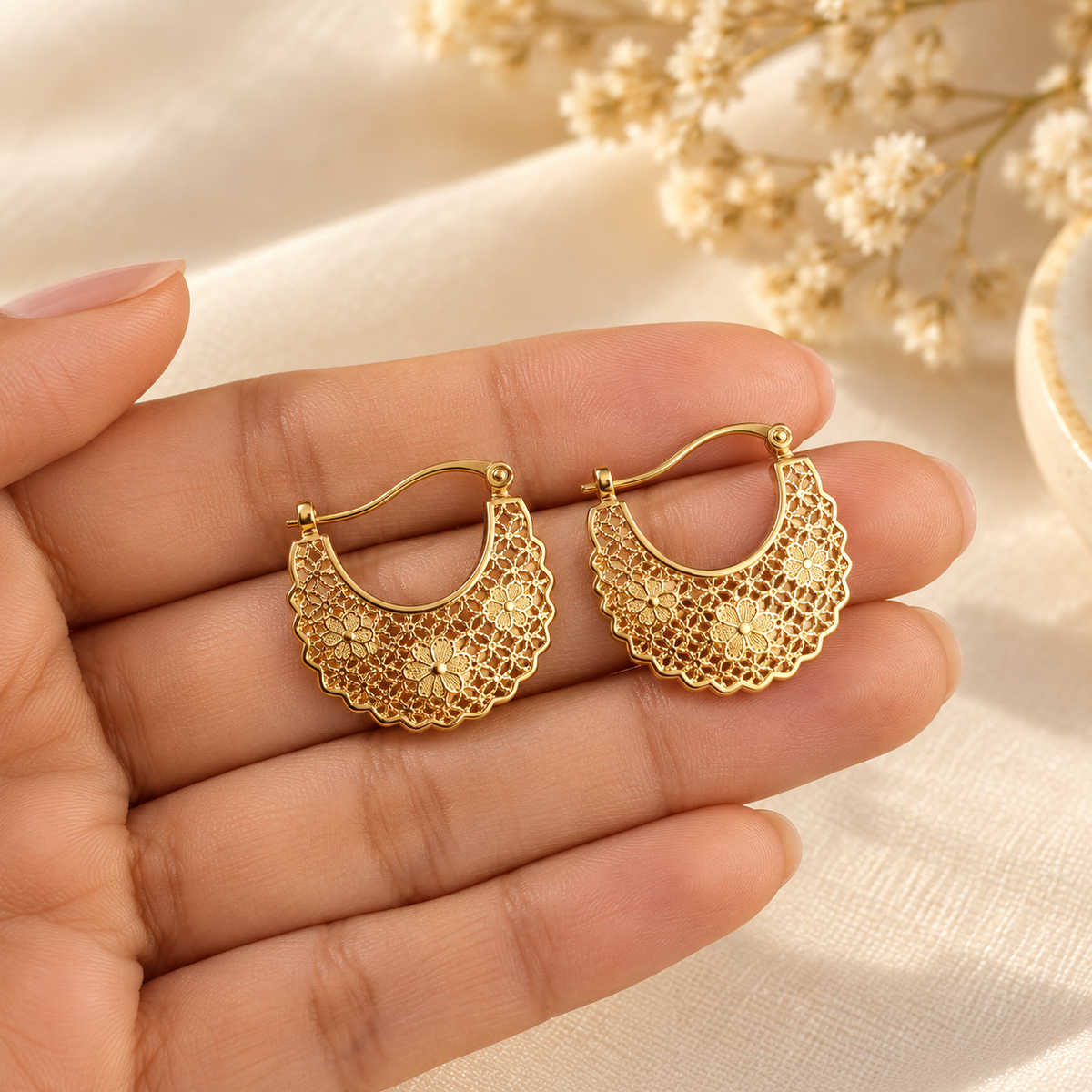 Anjali Floral Filigree Hoops