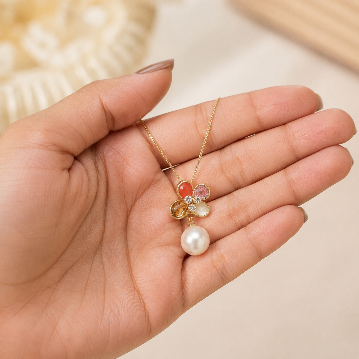 Aanya Amber Pearl Pendant