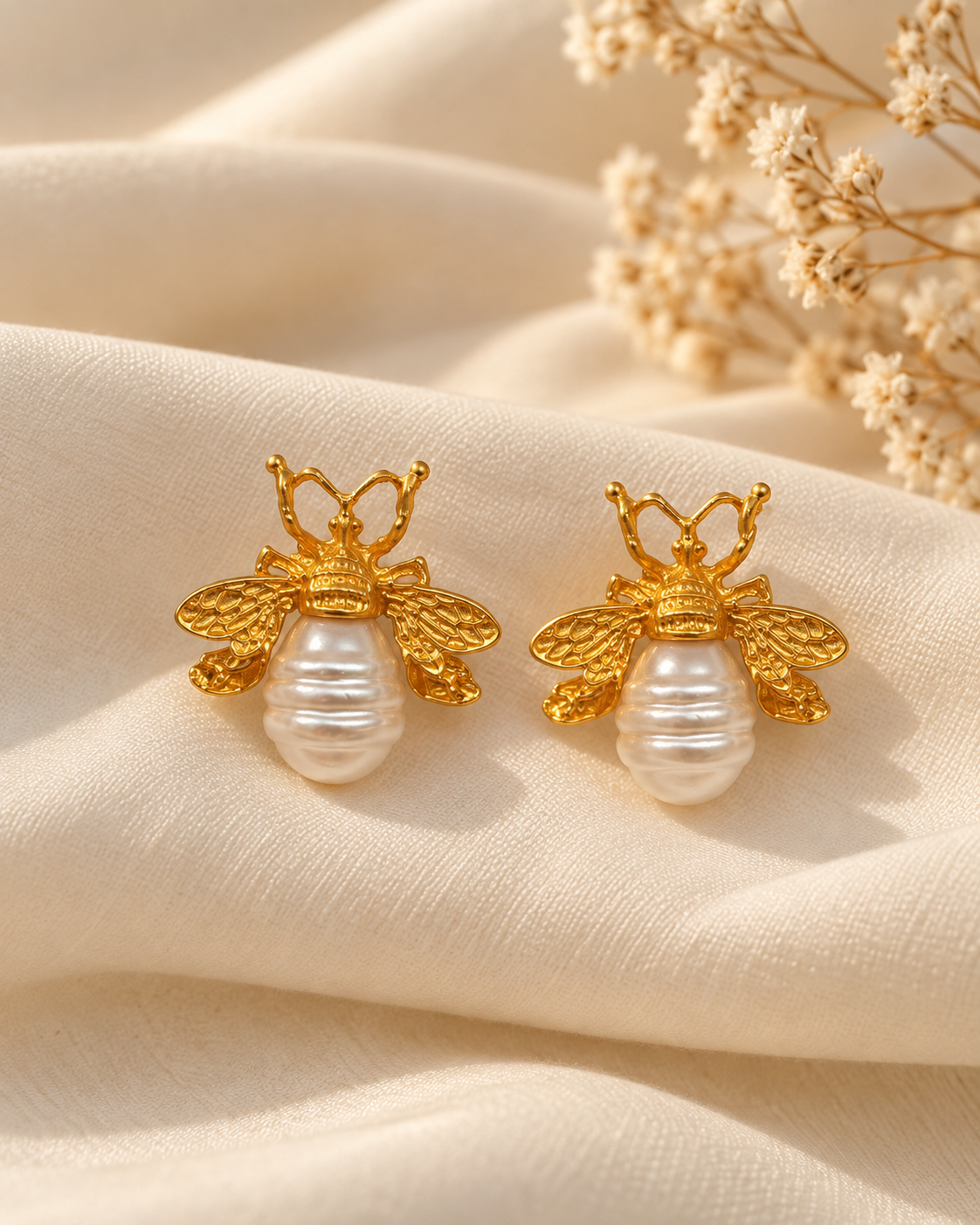 Vedika Golden Bee Studs