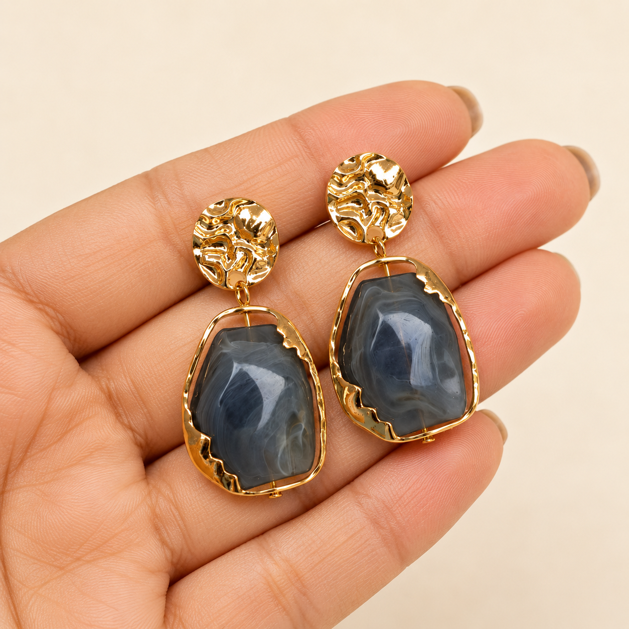 Lena Hammered Stone Drops