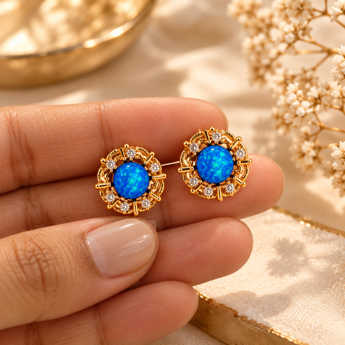 Siyana Blue Halo Studs