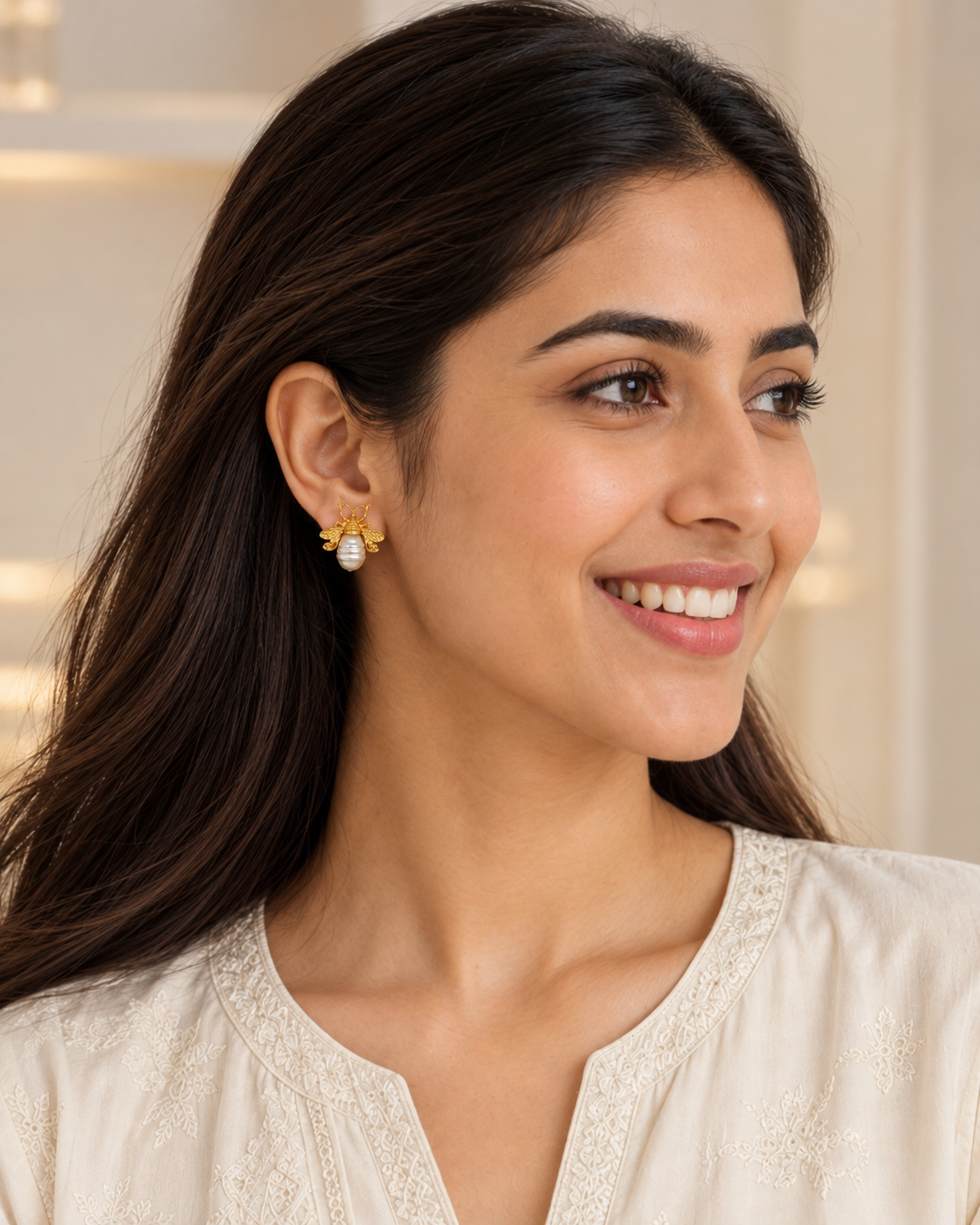 Vedika Golden Bee Studs