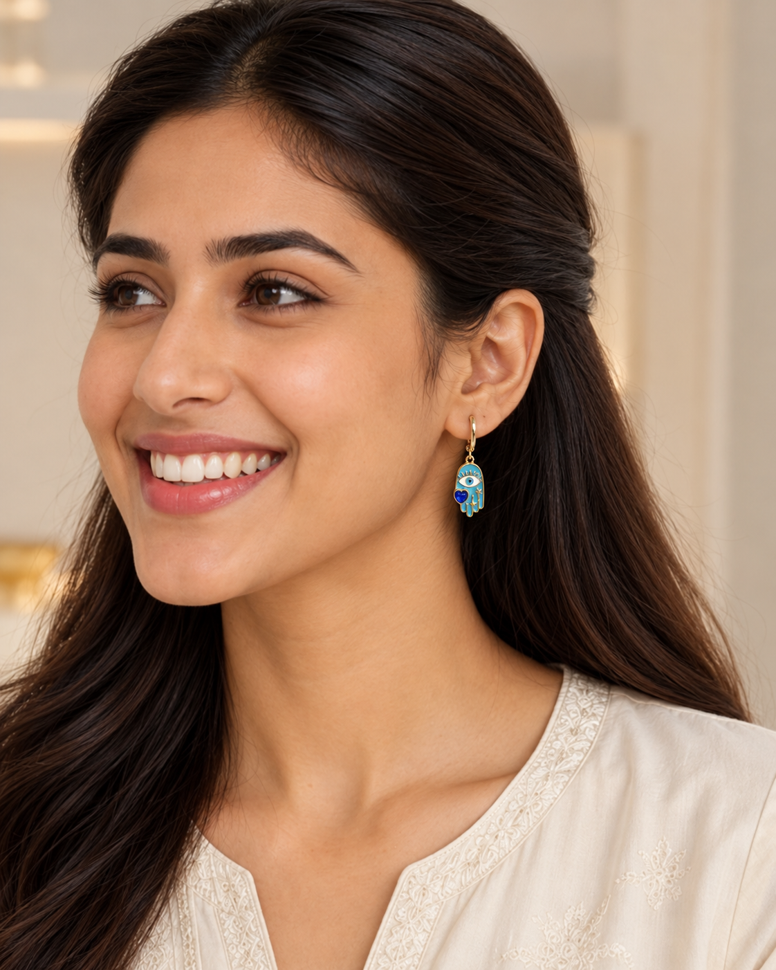 Zelia Turquoise Hamsa Hoops