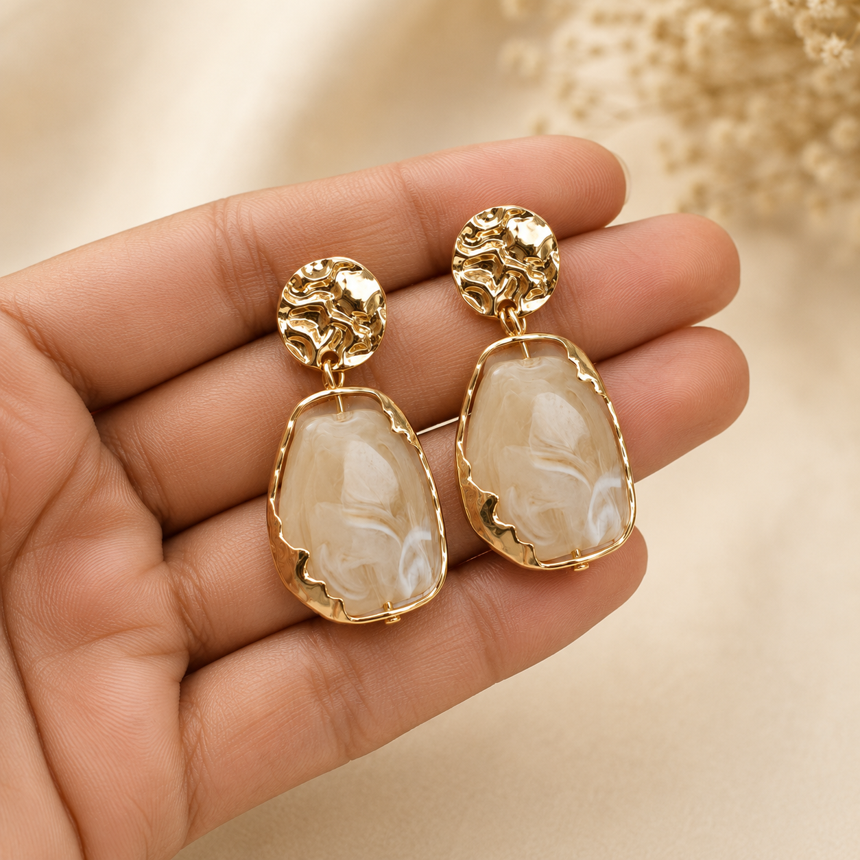 Lena Hammered Stone Drops