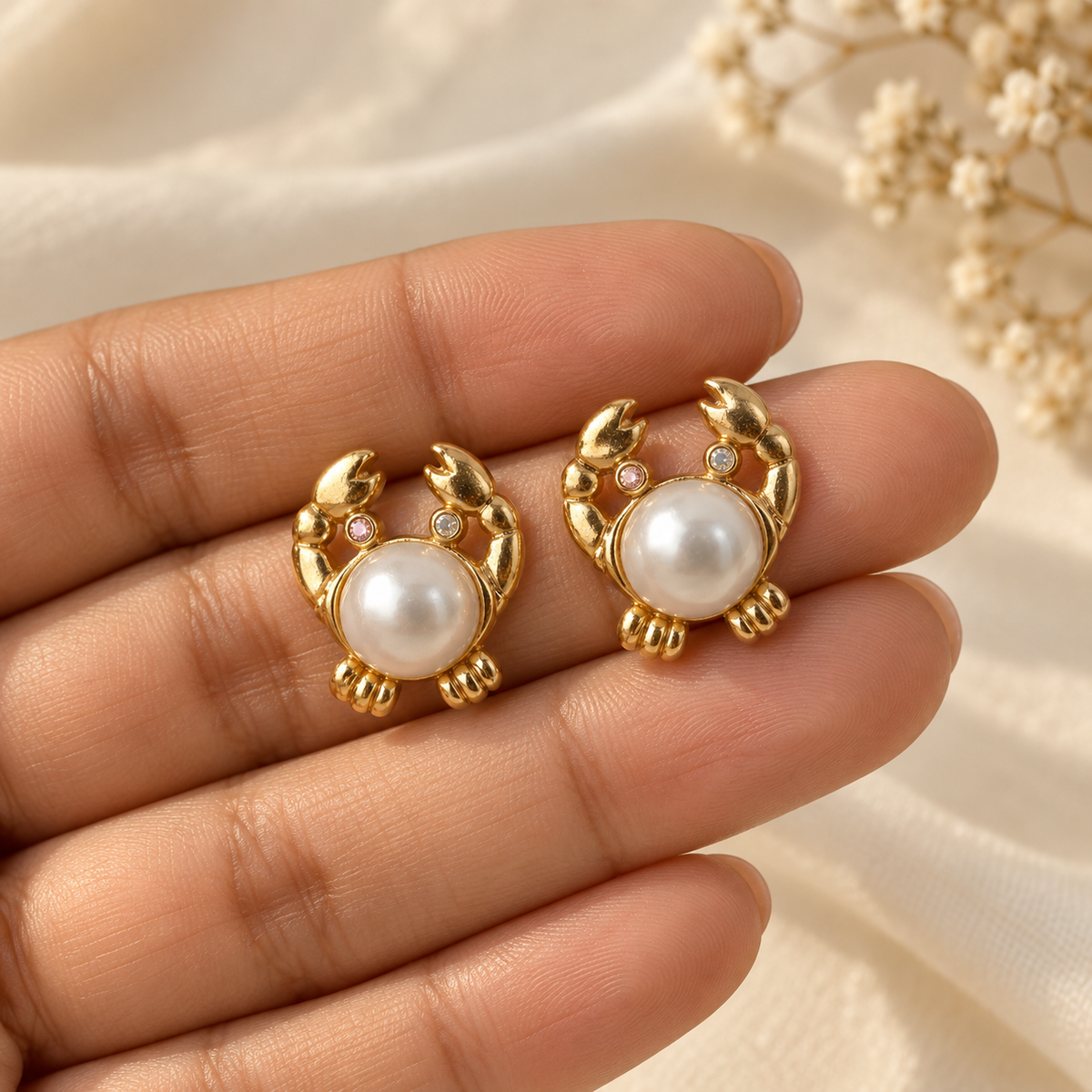 Lavanya Pearl Crab Studs