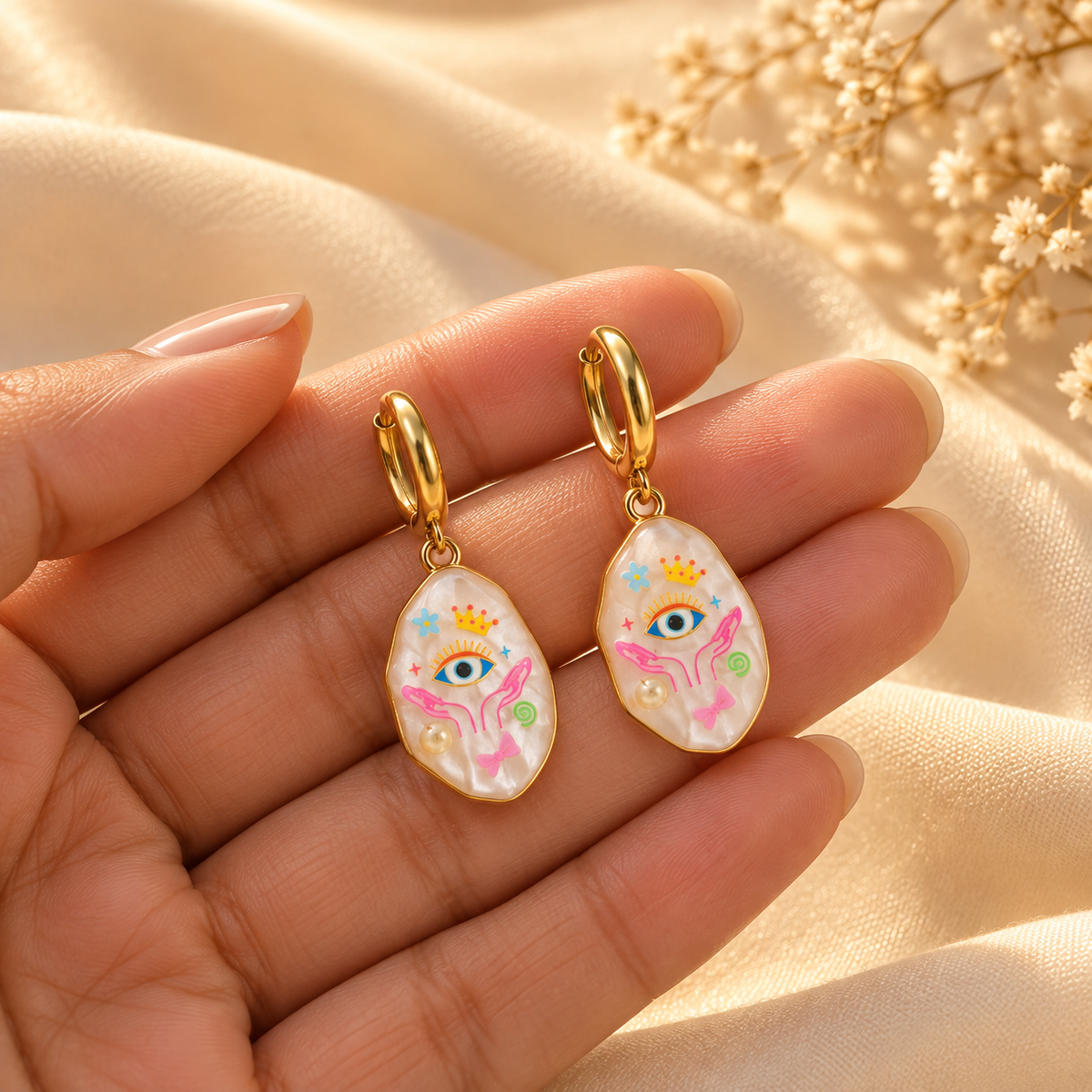 Zella Evil Eye Charm Hoops
