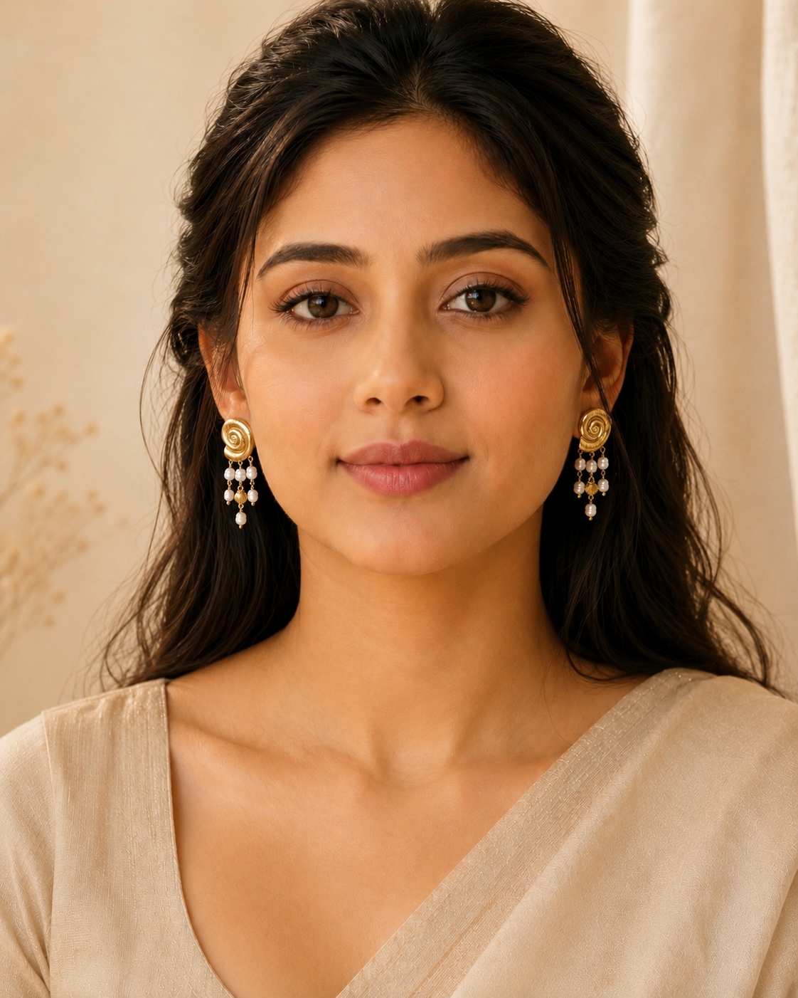 Tanvi Golden Shell Pearl Drops