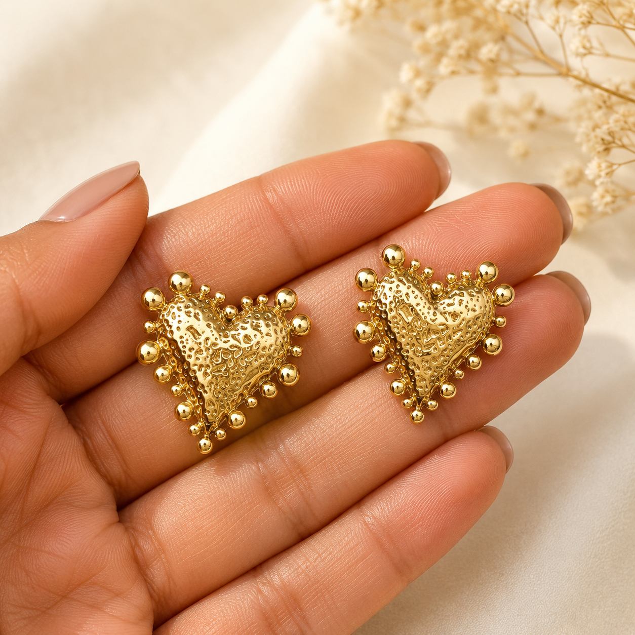 Roha Beaded Heart Studs