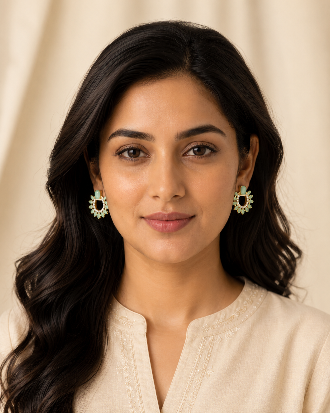 Naina Emerald Fan Studs