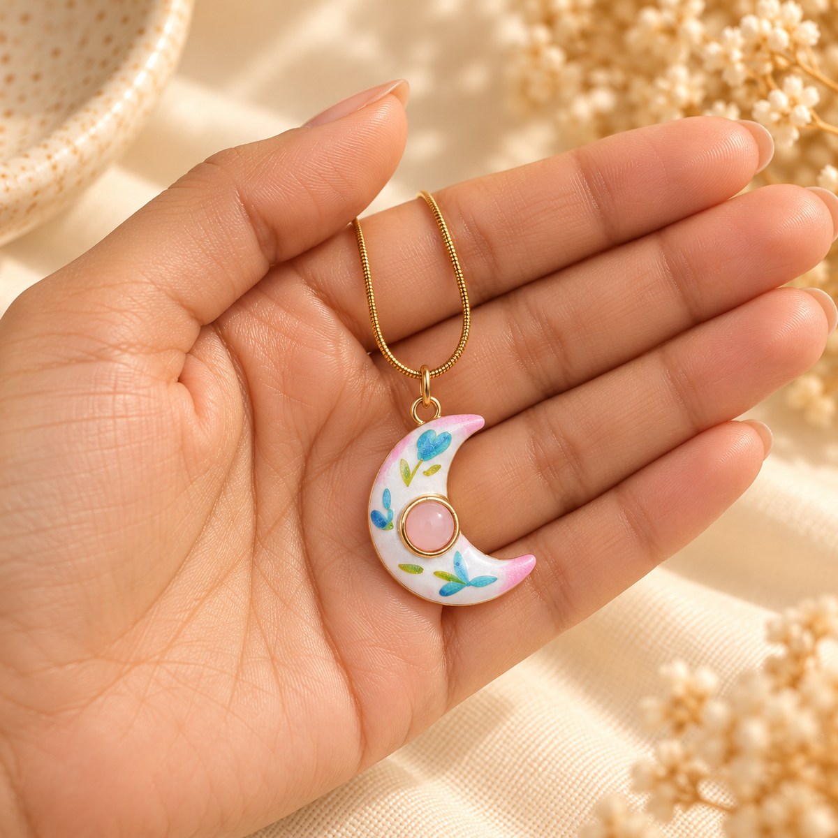 Luna Floral Crescent Pendant
