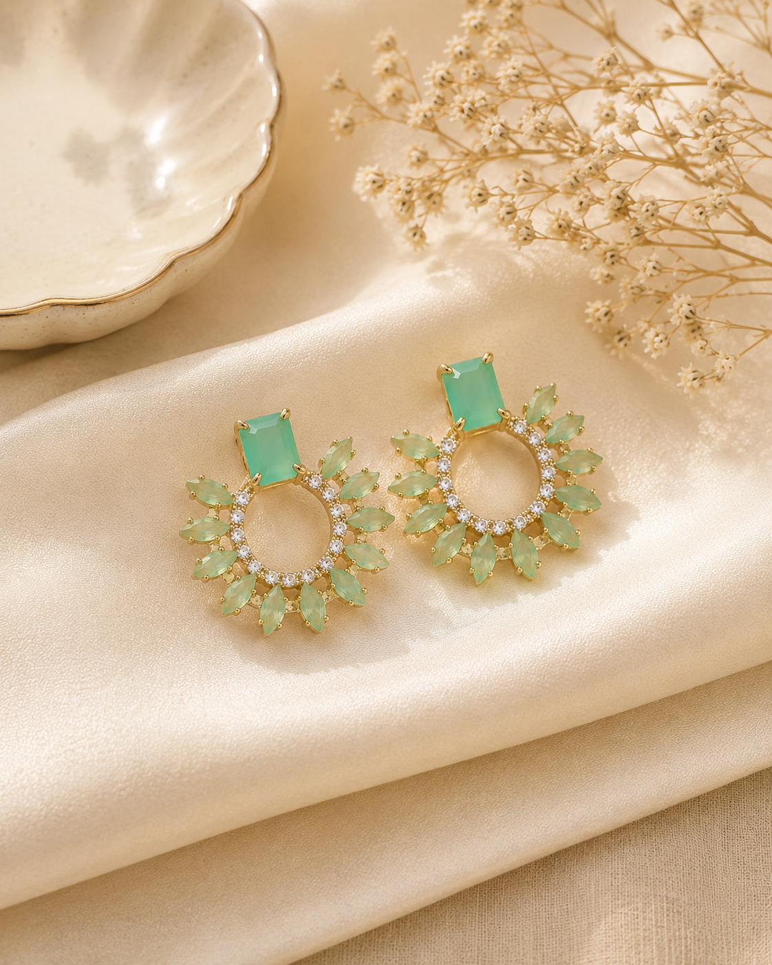 Naina Emerald Fan Studs