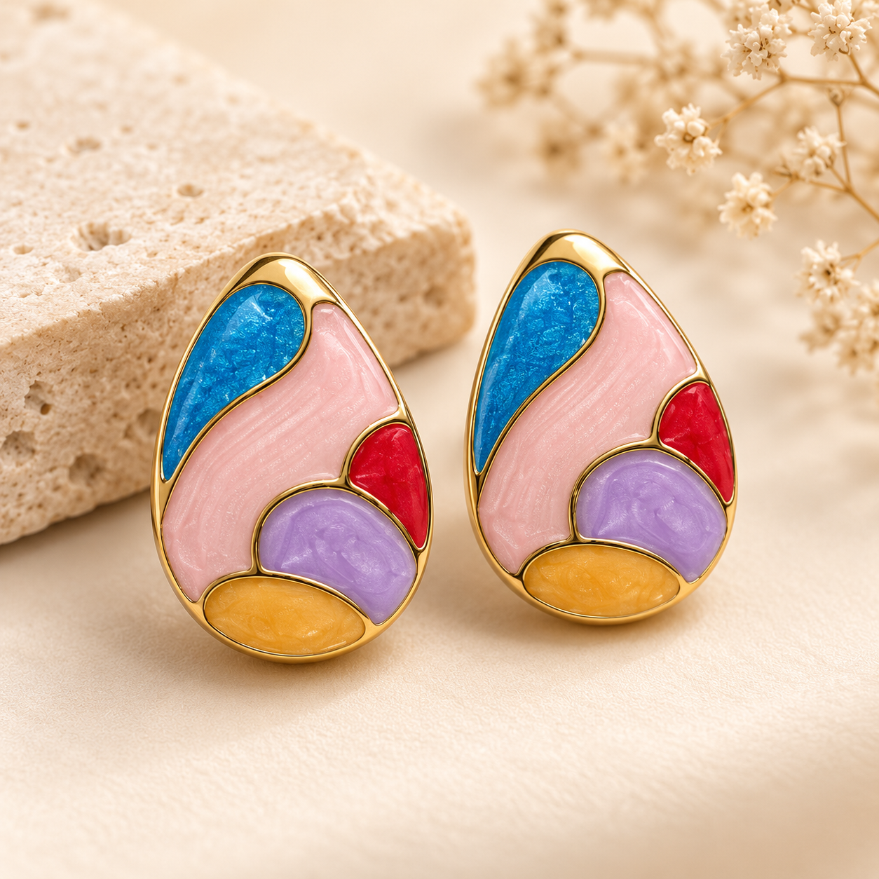 Meher Painted Teardrop Studs