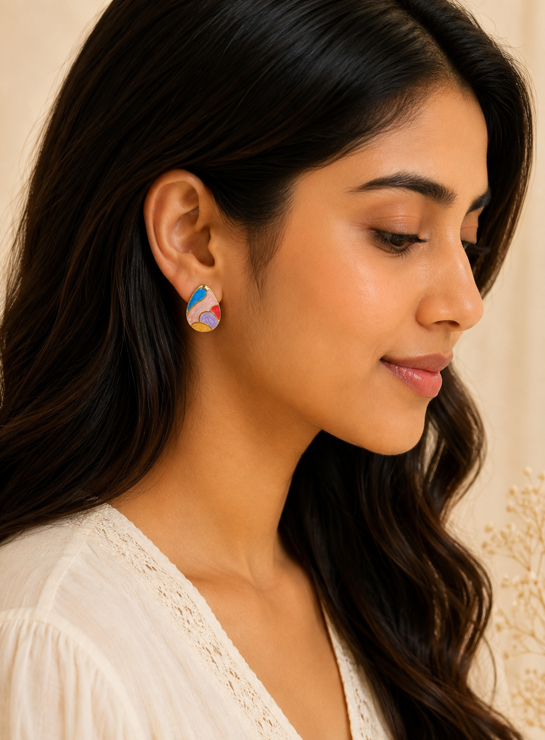 Meher Painted Teardrop Studs