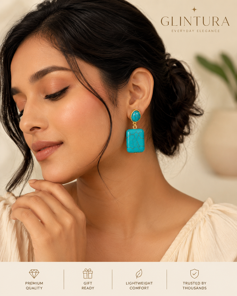 Terra Stud Earrings — Turquoise Enamel Geometric