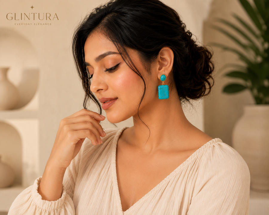 Terra Stud Earrings — Turquoise Enamel Geometric