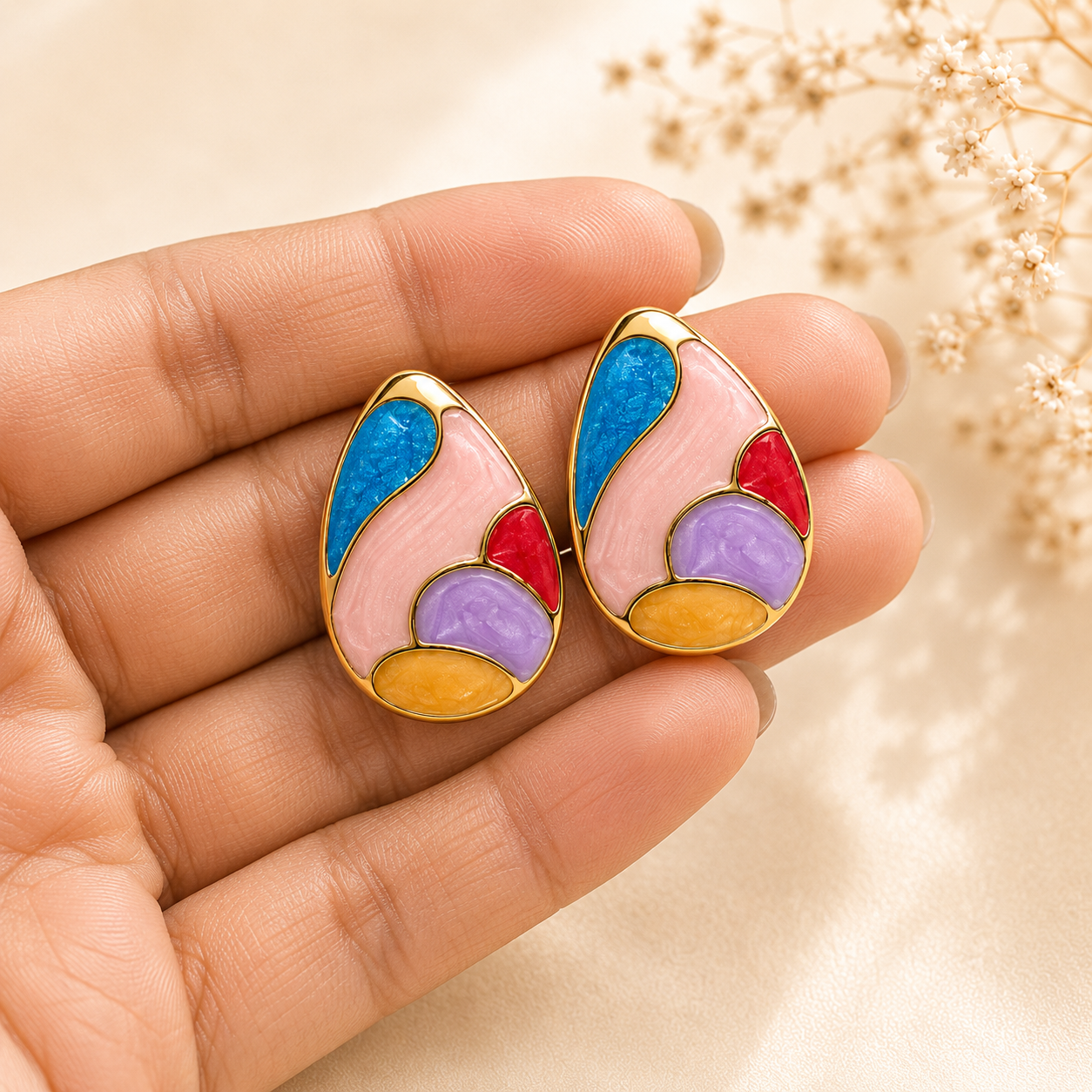 Meher Painted Teardrop Studs