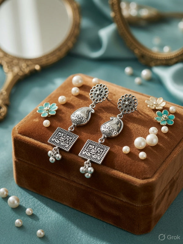 Vintage Heritage Drop Earrings – Antique Gold & Silver Plated
