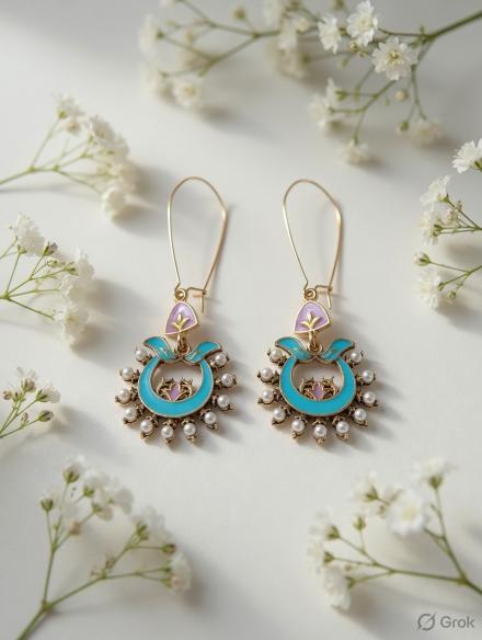 The Crescent Meadow Hoops An Antique Gold/Silver Plated Dual Coloured Enamel Dangler