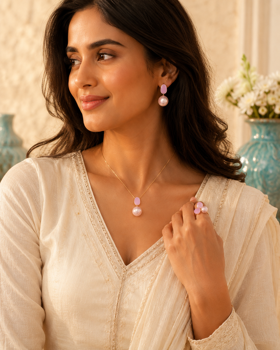 Glintura Rose Lustre Pearl Earrings