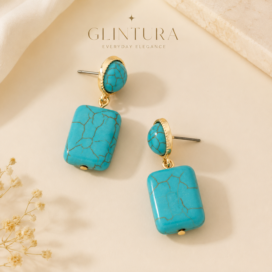 Terra Stud Earrings — Turquoise Enamel Geometric