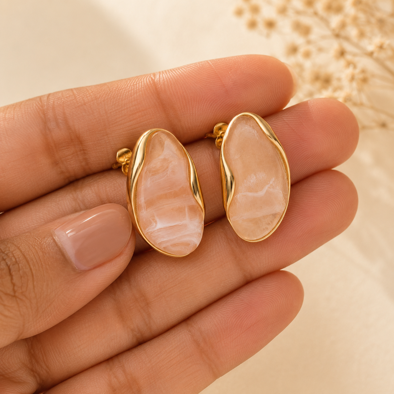 Aleena Marble Oval Studs