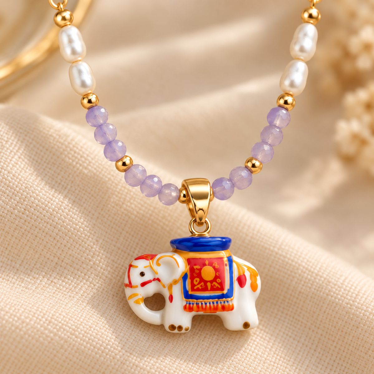 Oviya Painted Elephant Pendant