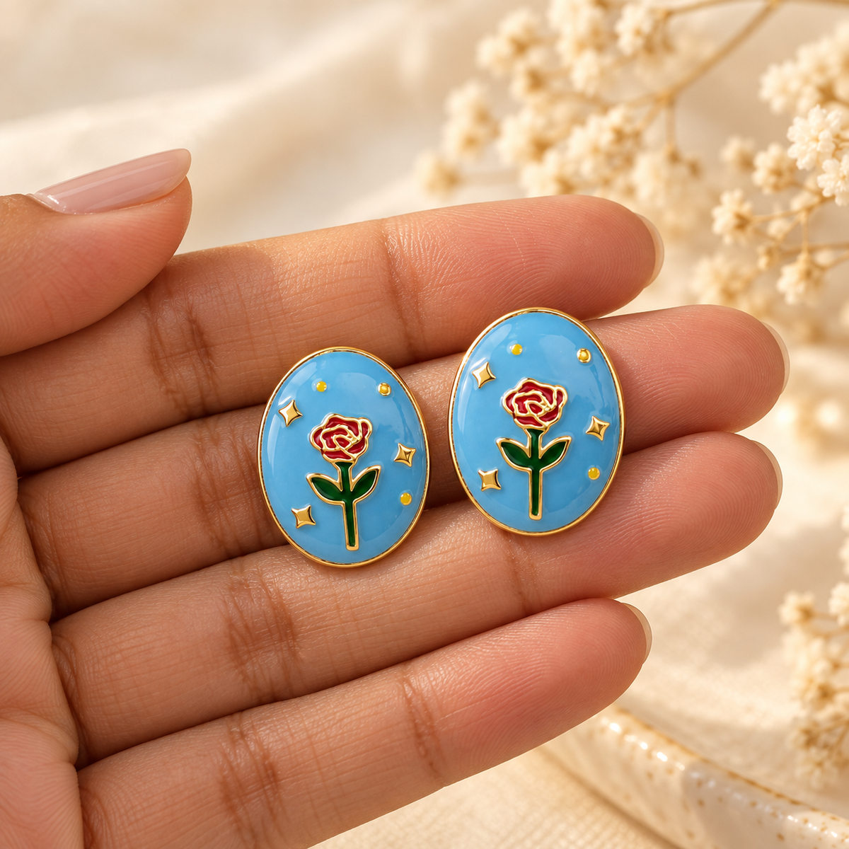 Elora Blue Rose Studs