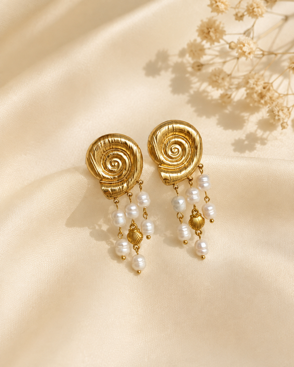 Tanvi Golden Shell Pearl Drops