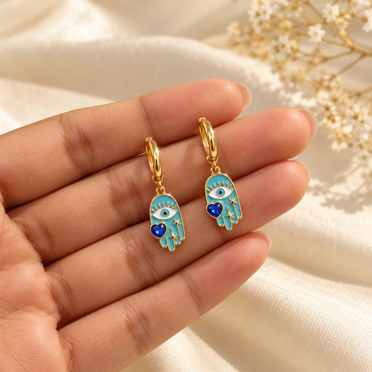 Zelia Turquoise Hamsa Hoops