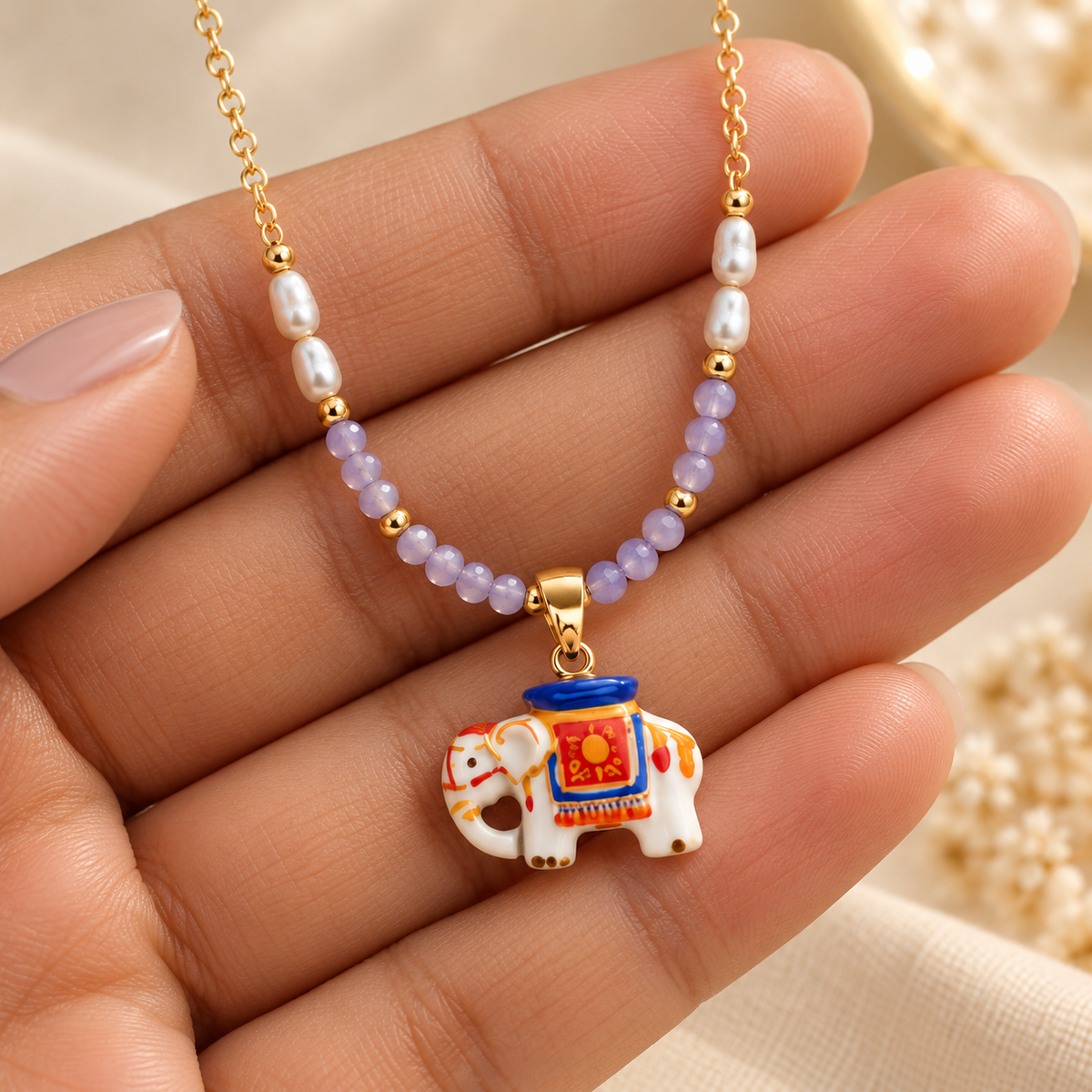 Oviya Painted Elephant Pendant