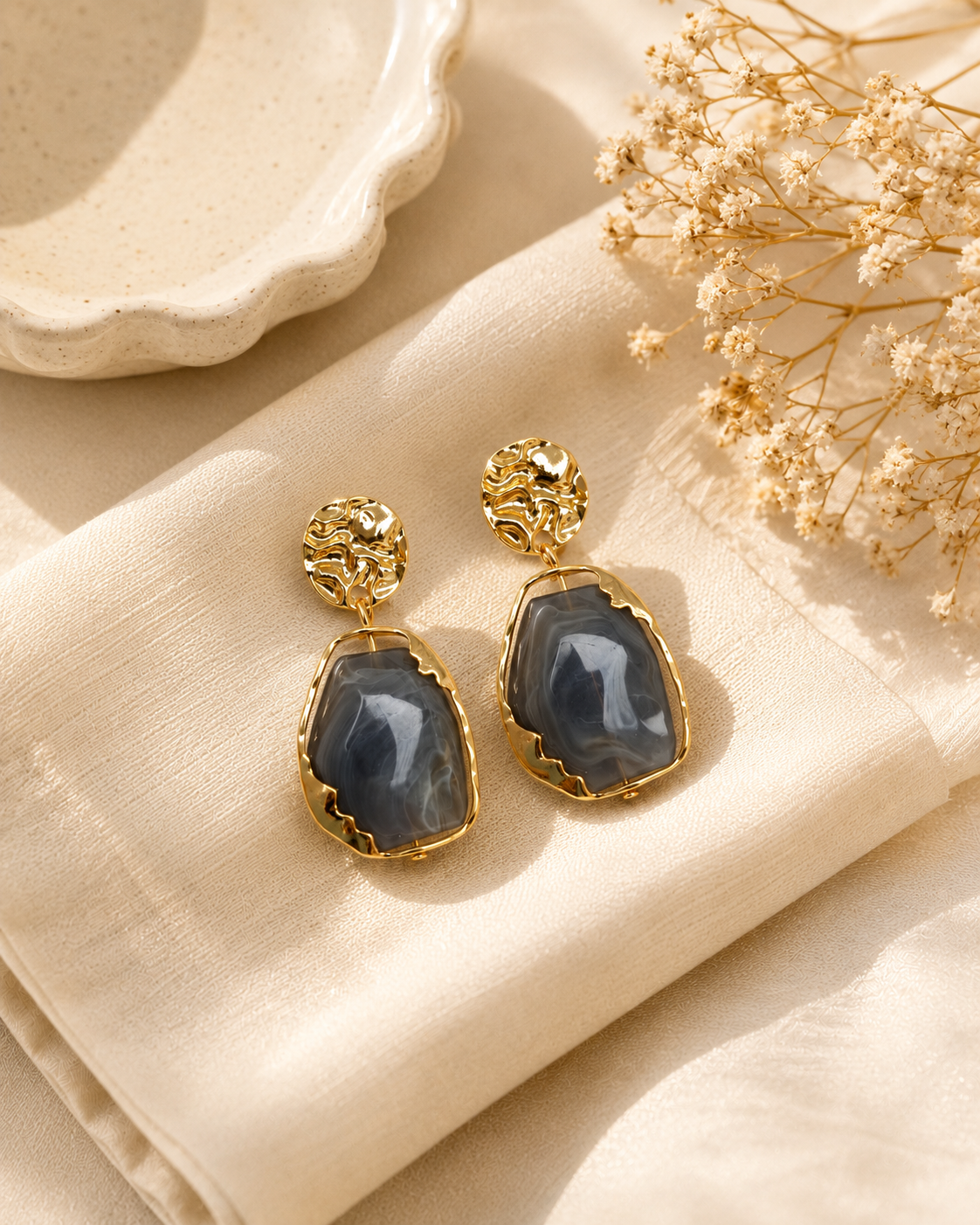 Lena Hammered Stone Drops