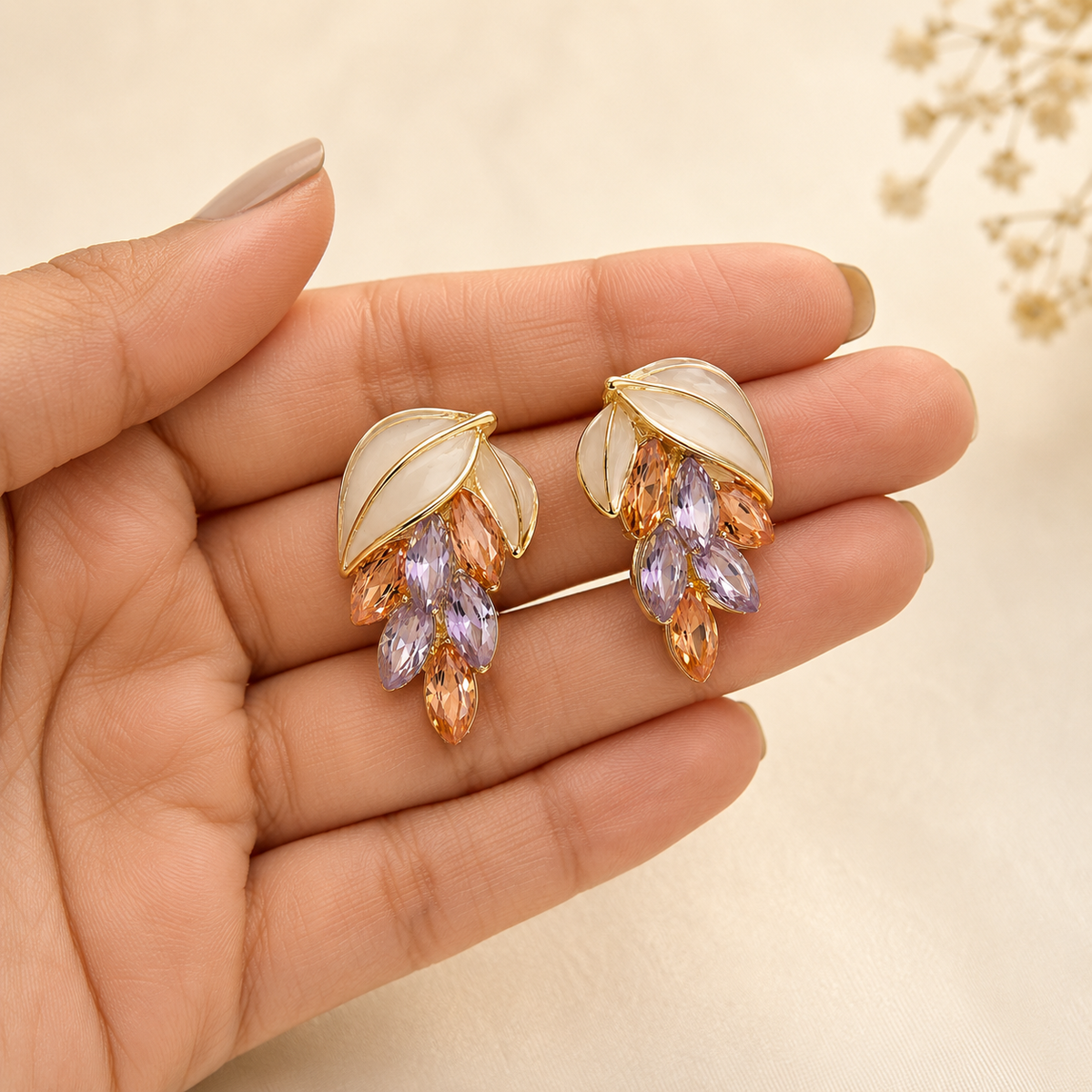 Mahira Gilded Leaf Studs