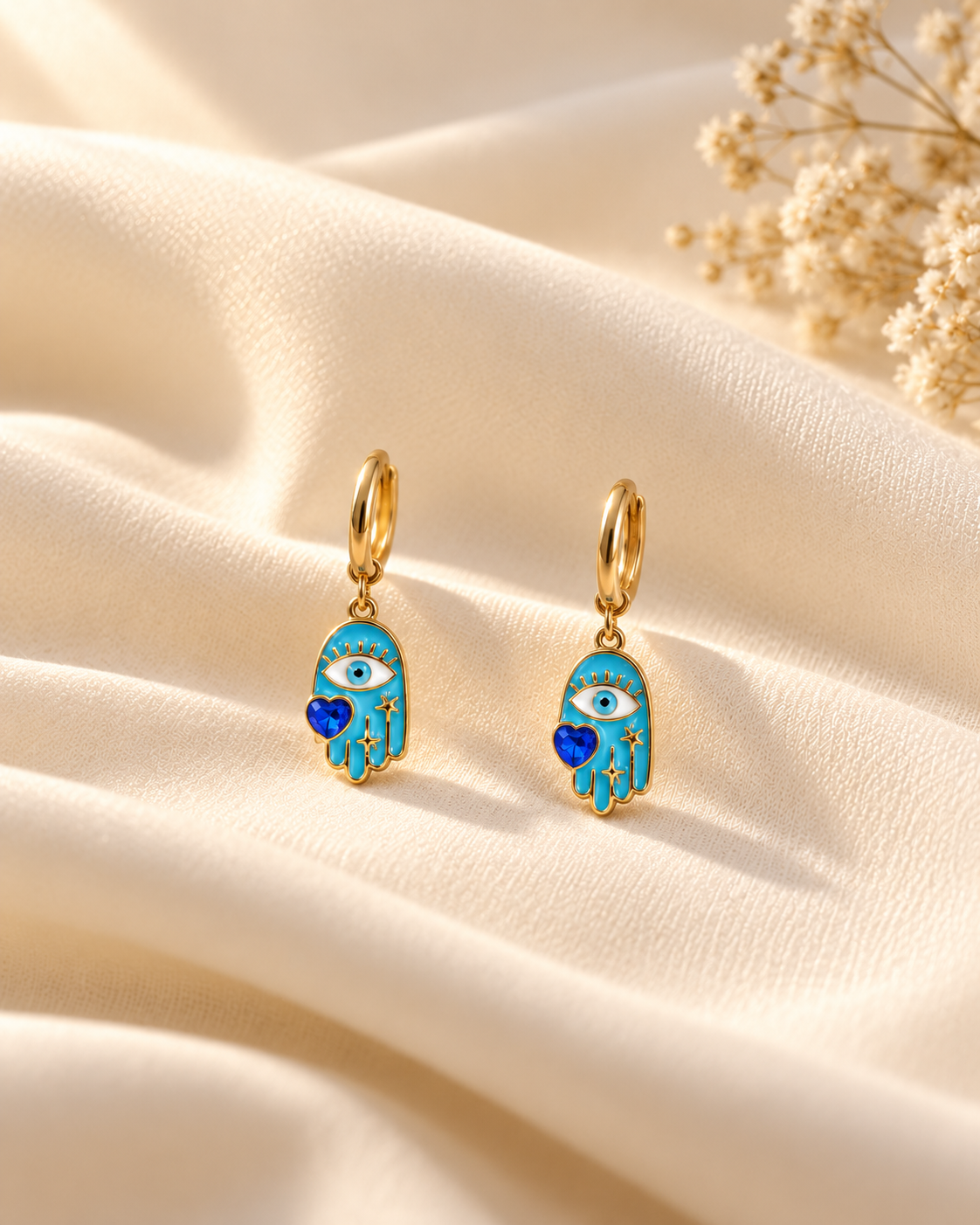 Zelia Turquoise Hamsa Hoops
