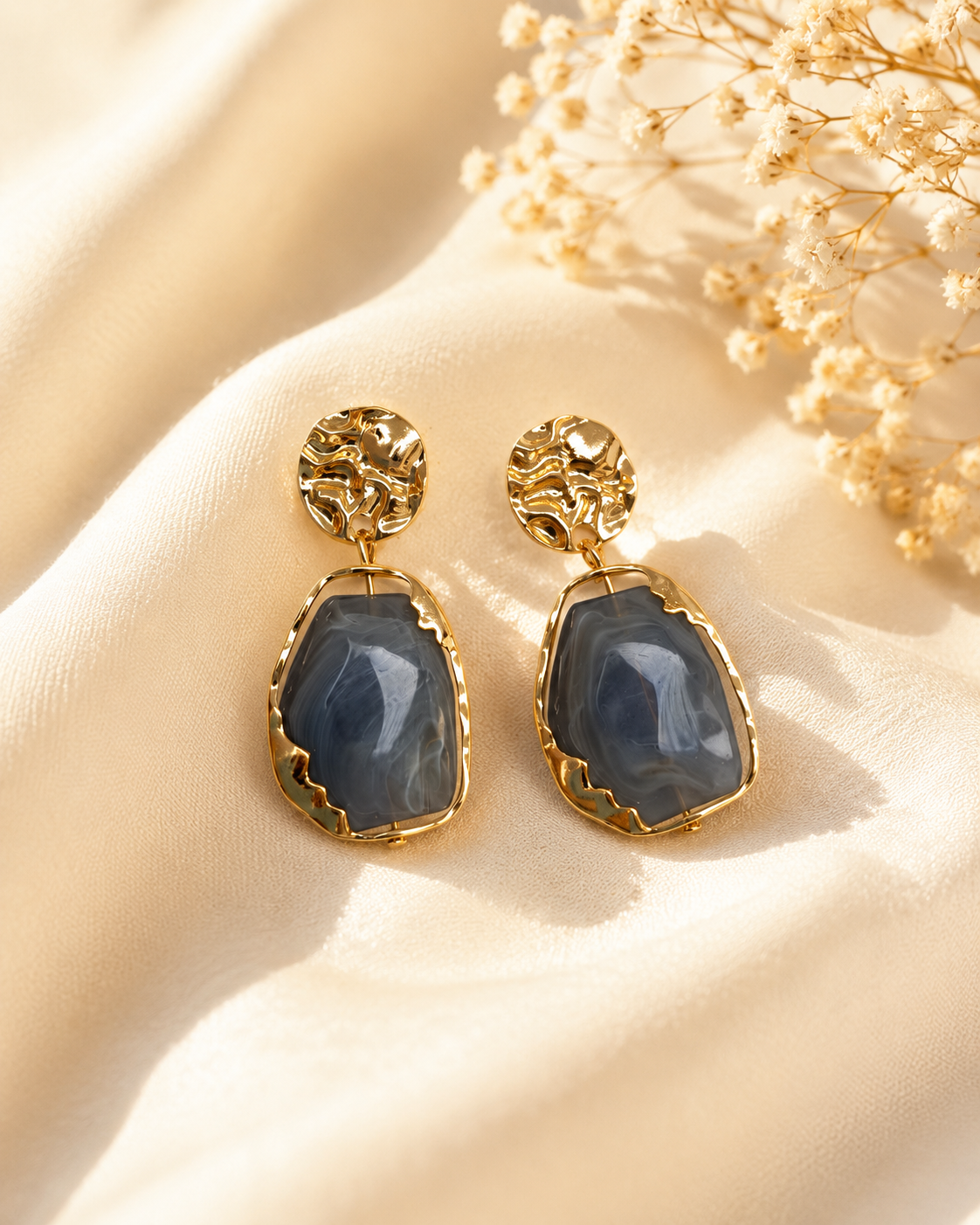 Lena Hammered Stone Drops