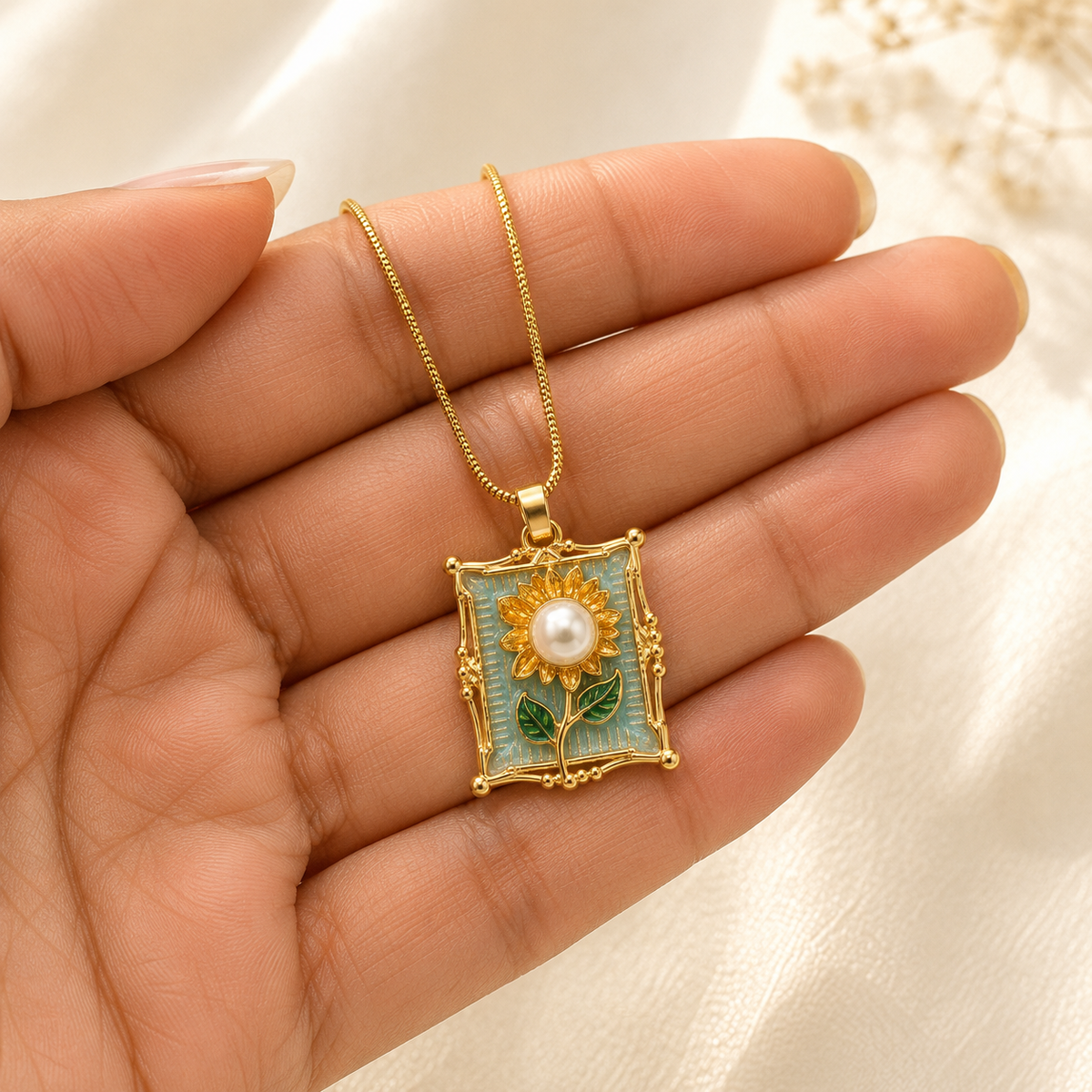 Amara Sunflower Frame Pendant