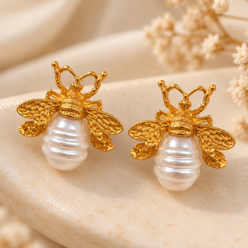 Vedika Golden Bee Studs