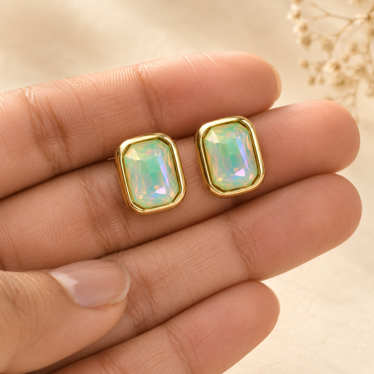 Senna Opal Cushion Studs
