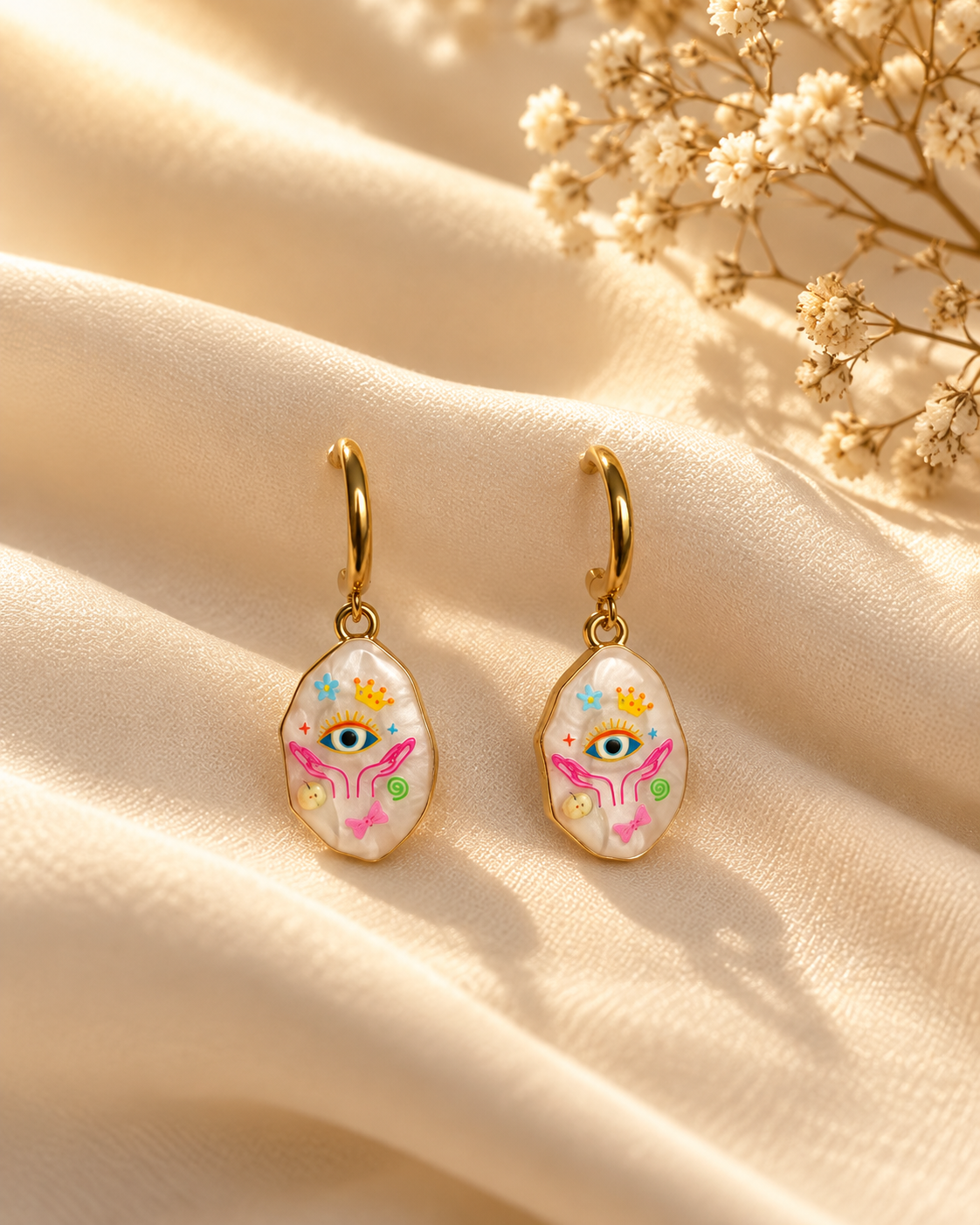 Zella Evil Eye Charm Hoops