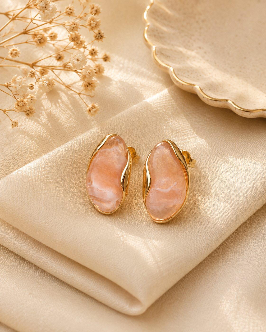 Aleena Marble Oval Studs