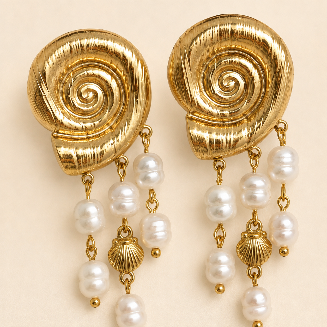 Tanvi Golden Shell Pearl Drops