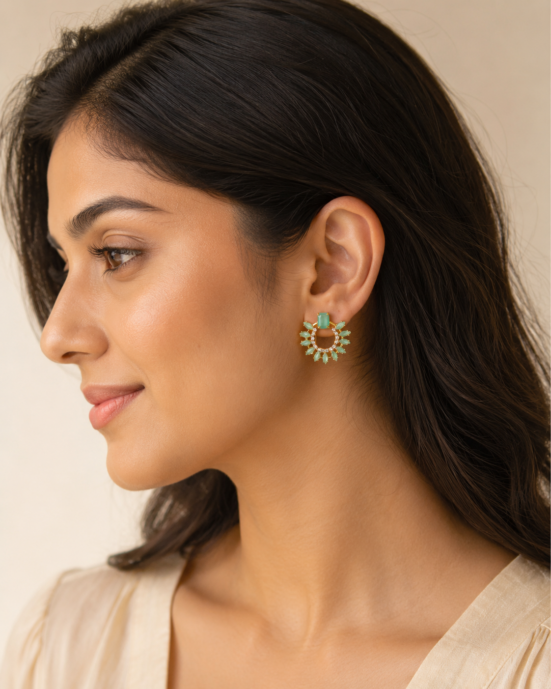 Naina Emerald Fan Studs