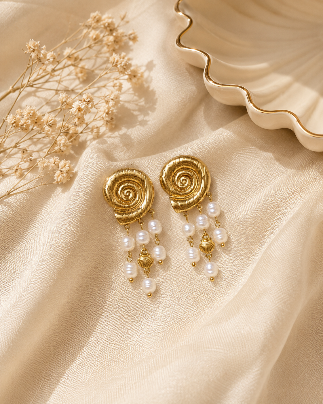 Tanvi Golden Shell Pearl Drops