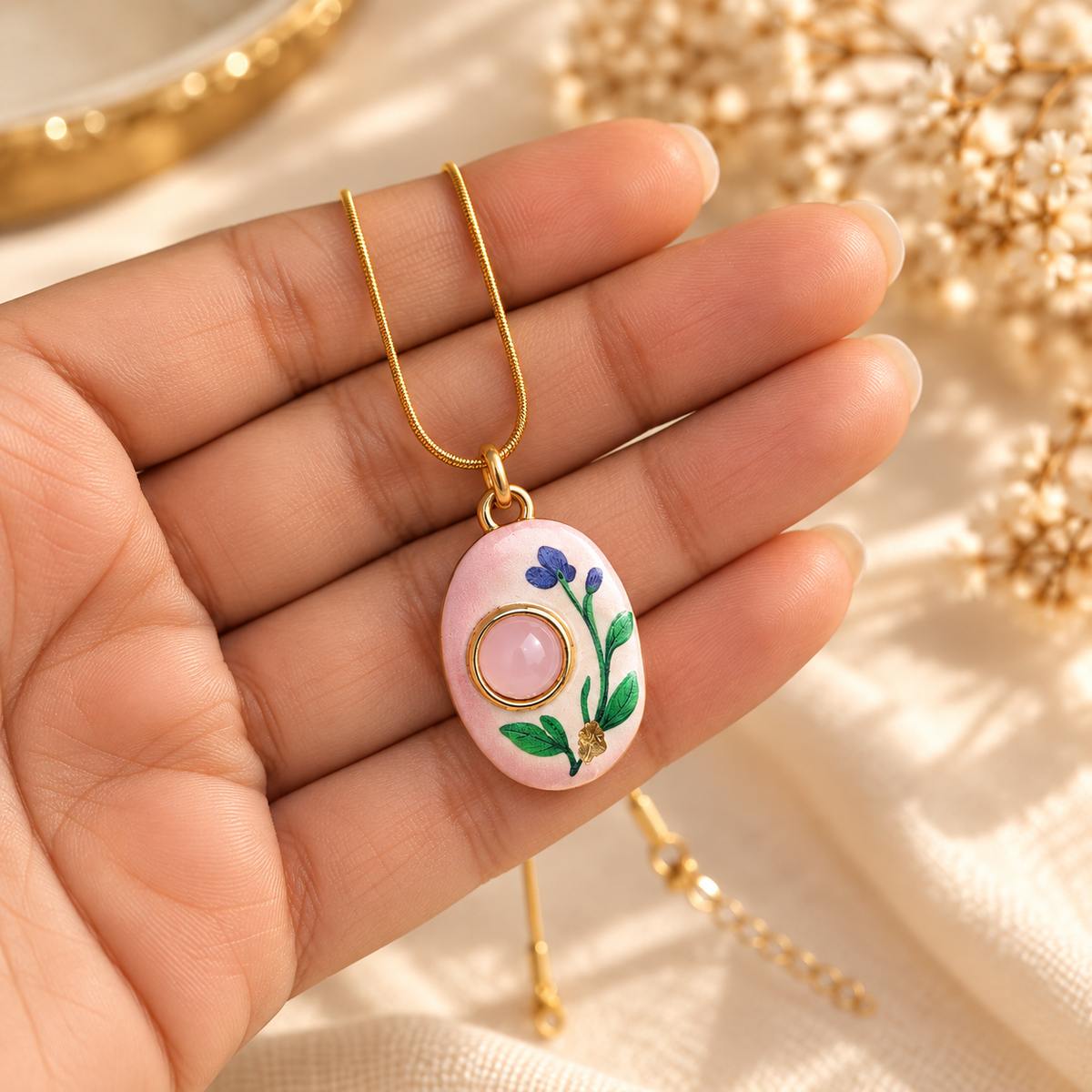 Rosie Blush Botanical Pendant