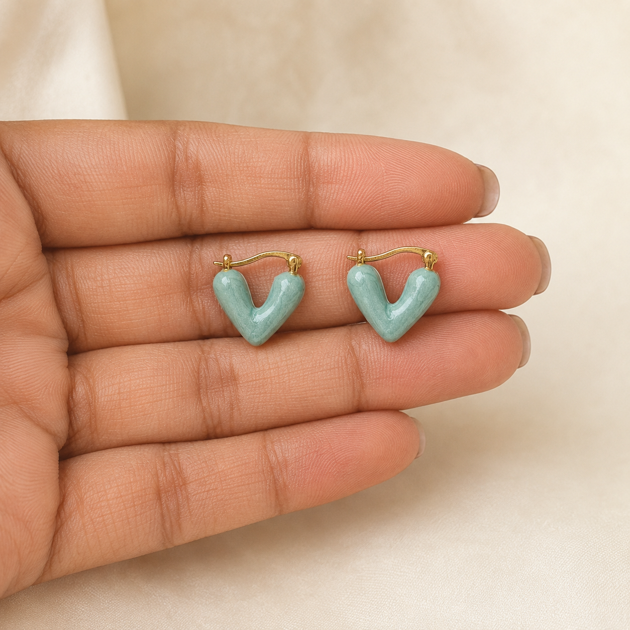 Saanvi Enamel Heart Hoops