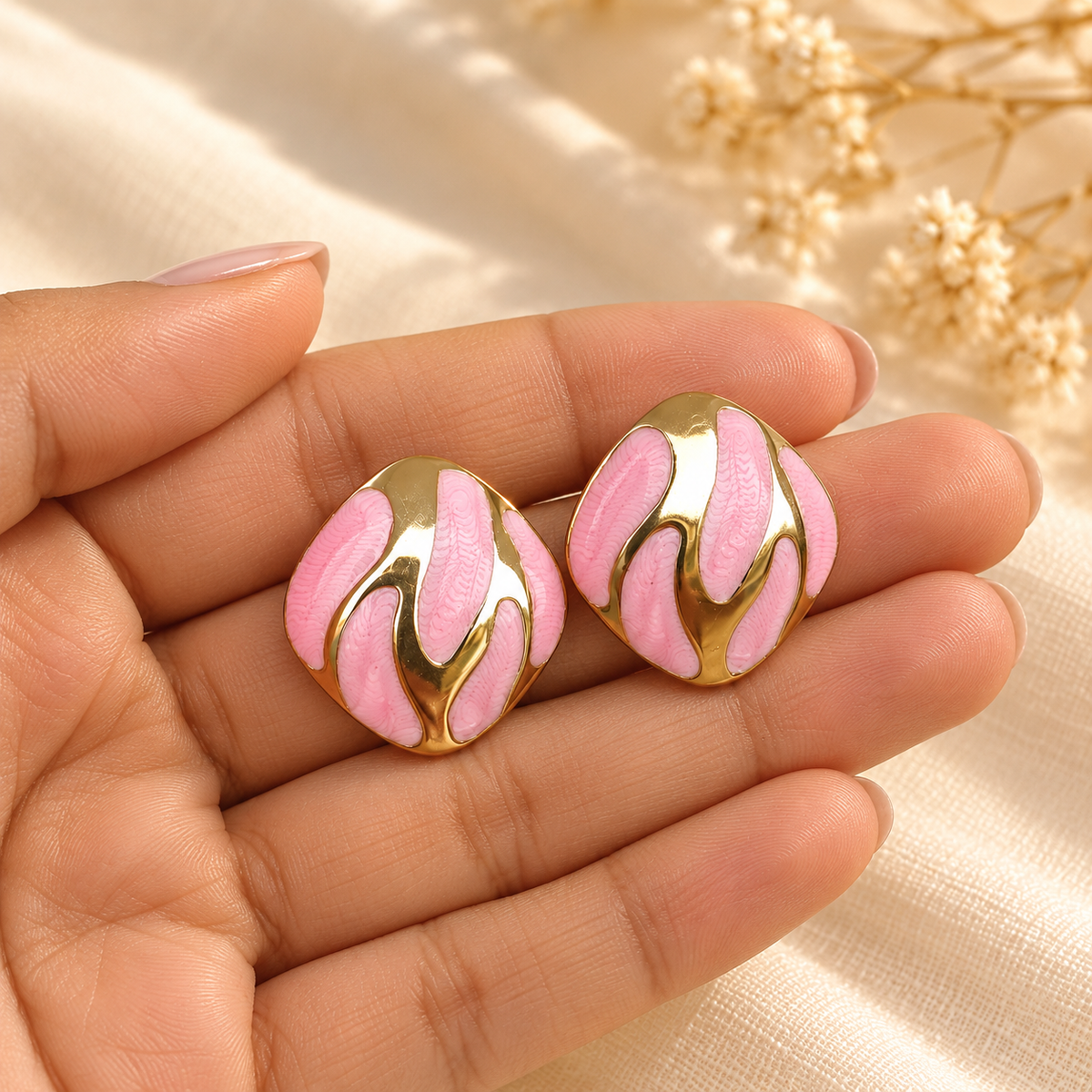 Adira Pink Swirl Studs